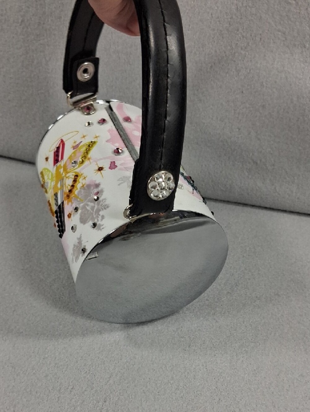 Little Earth White Graphic Dome Handbag with Black Handle - Picture 5 of 11